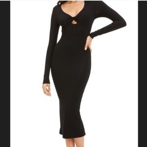 Good American Black Twist Peekaboo Long Sleeve Midi Dress Size 1